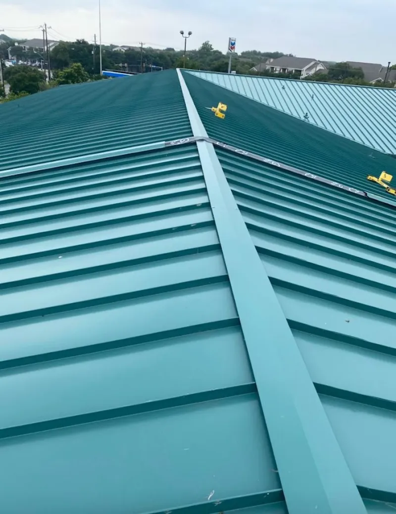 Green commercial metal roof ridge and valley for Metal Roof Repair in Skokie